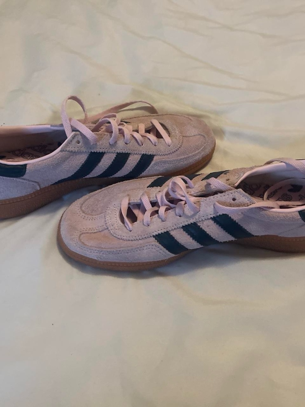 adidas Light Pink Suede Sneakers with Dark Teal Stripes